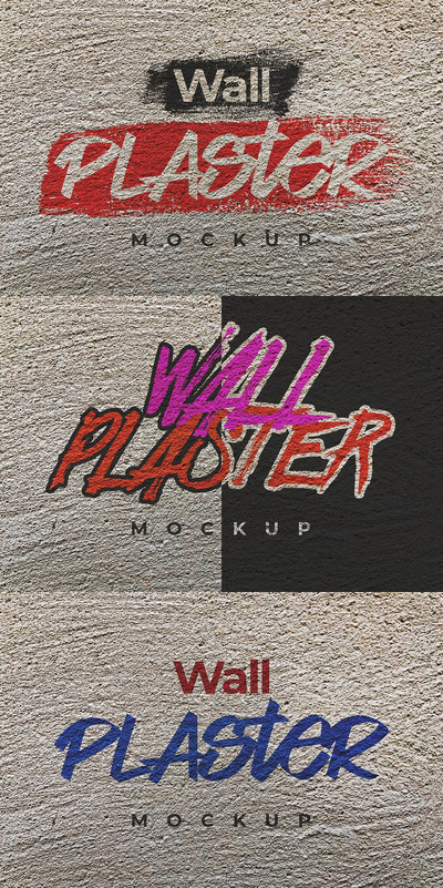 逼真质感的墙面石膏水泥背景LOGO标志设计涂鸦VI设计样机展示模型mockups