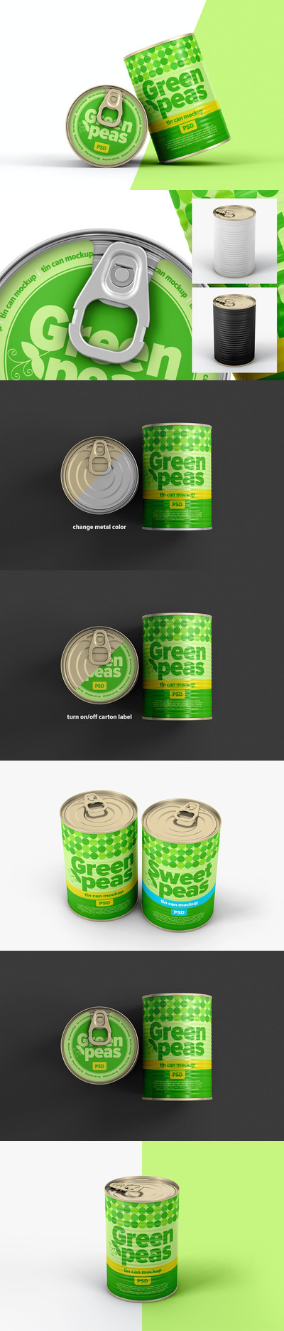 时尚高端多用途的罐头易拉罐包装设计VI样机展示模型mockups