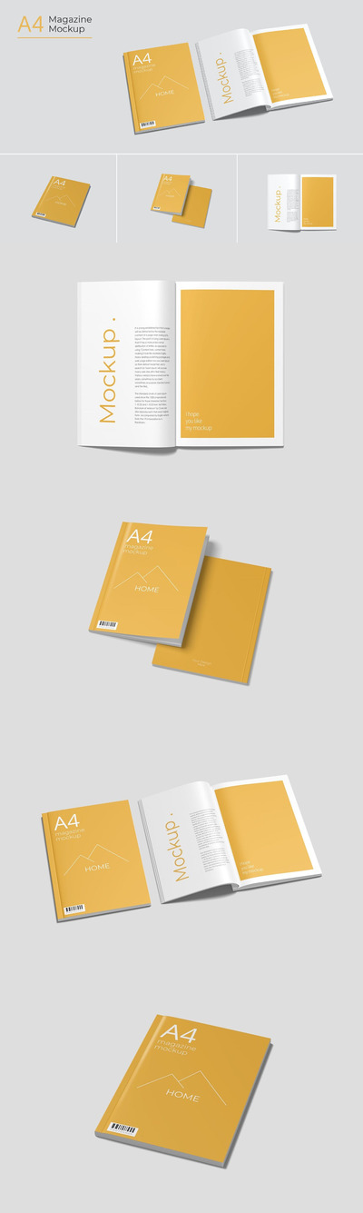 A4尺寸画册品牌手册房地产楼书杂志设计VI样机展示模型mockups