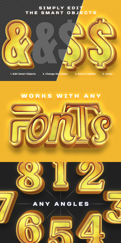 闪亮金色逼真的3D字体PS图层样式（PSD）