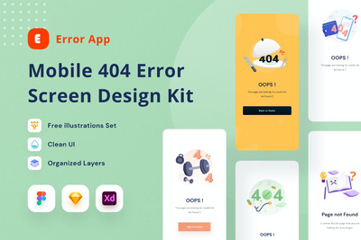 移动的 404 错误插画页面设计套装（FIG,SKETCH,XD）