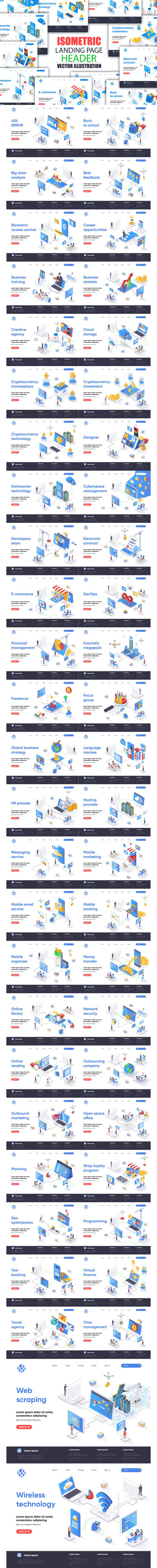 2.5D等轴等距3D立体banner着陆页UI插画设计模板集合-AI，EPS，JPG，PNG，PDF，SVG