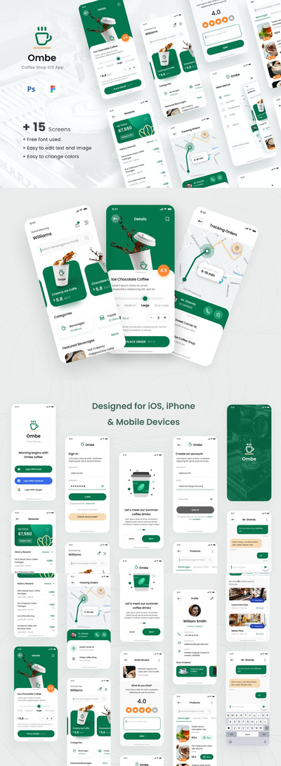 高品质的时尚高端咖啡店手机应用程序 iOS APP UI KITS