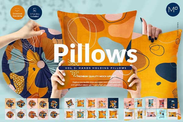 手持枕头图案设计样机套装[1.84GB,PSD]