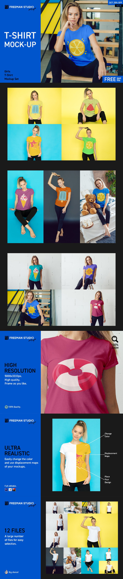 真人模特女款T恤设计样机合集
