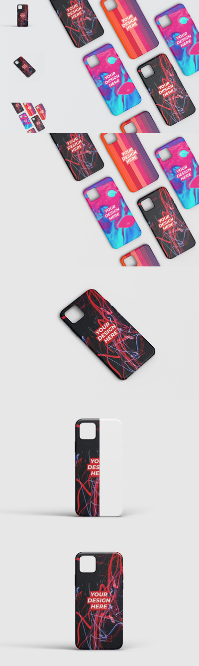 高品质的手机壳包装设计VI样机展示模型mockups