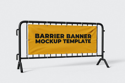 少见稀有的铁马栏杆喷绘布围挡设计VI样机展示模型mockups