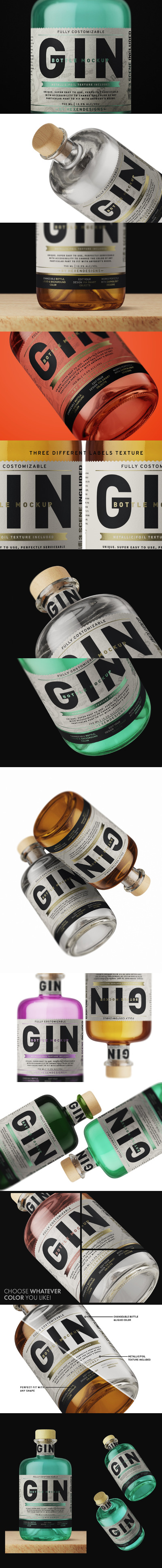 杜松子酒瓶包装设计样机模板[PSD]