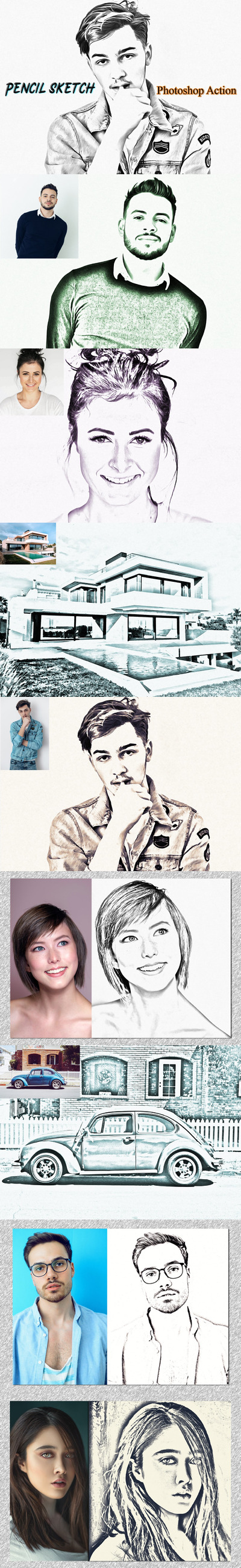 铅笔素描照片效果ps动作下载