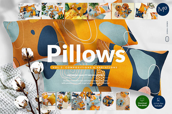 多形状枕头作品图案设计样机素材包[2.99GB,PSD]