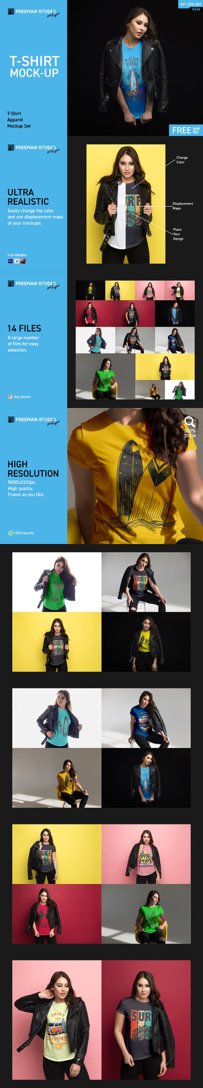 真人模特穿着效果图女款T恤设计服装样机集[1.53GB,PSD]