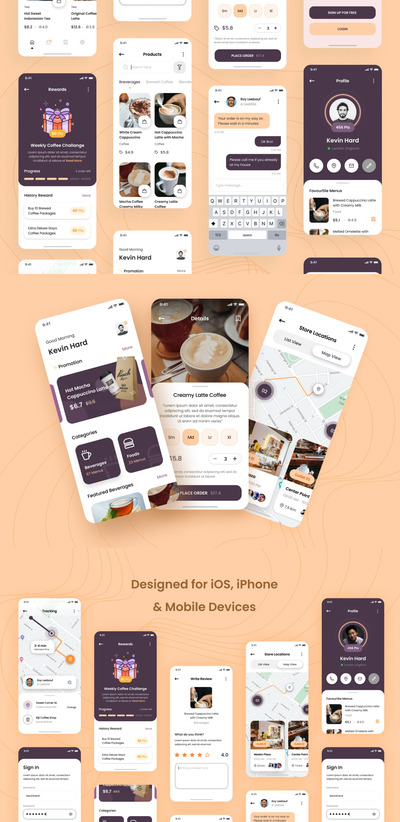 咖啡店iOS应用程序设计UI模板（FIG,PSD）