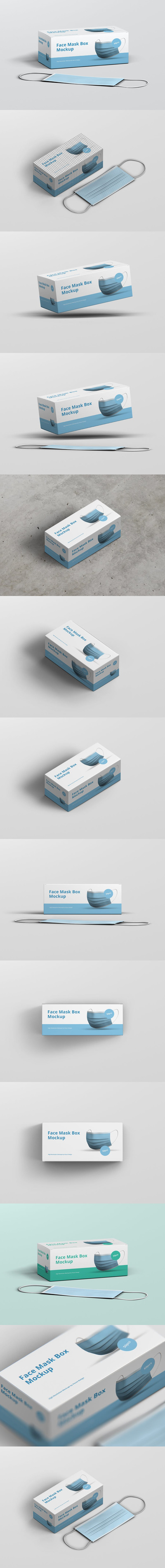 高品质的逼真质感医用口罩包装设计VI样机展示模型mockups