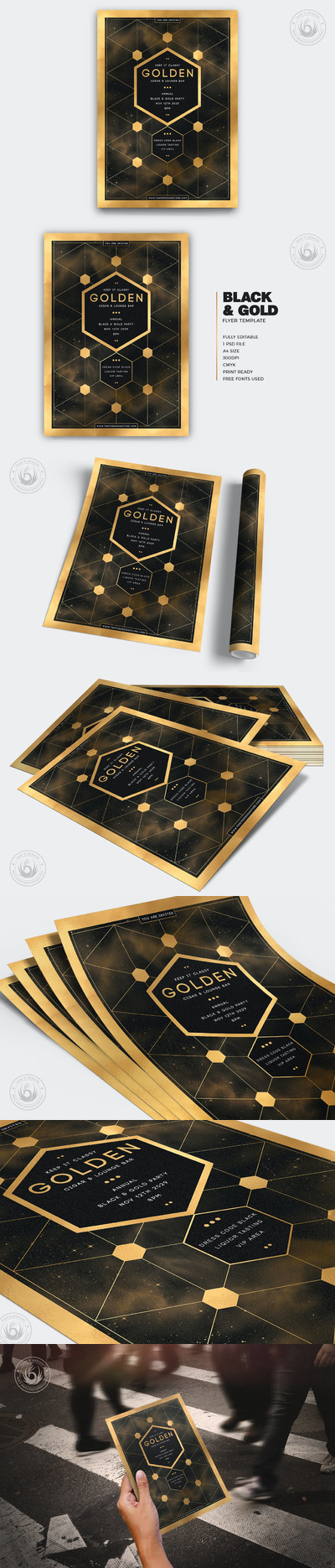 高品质的时尚高端房地产土豪金黑金质感宣传单海报设计模板-PSD