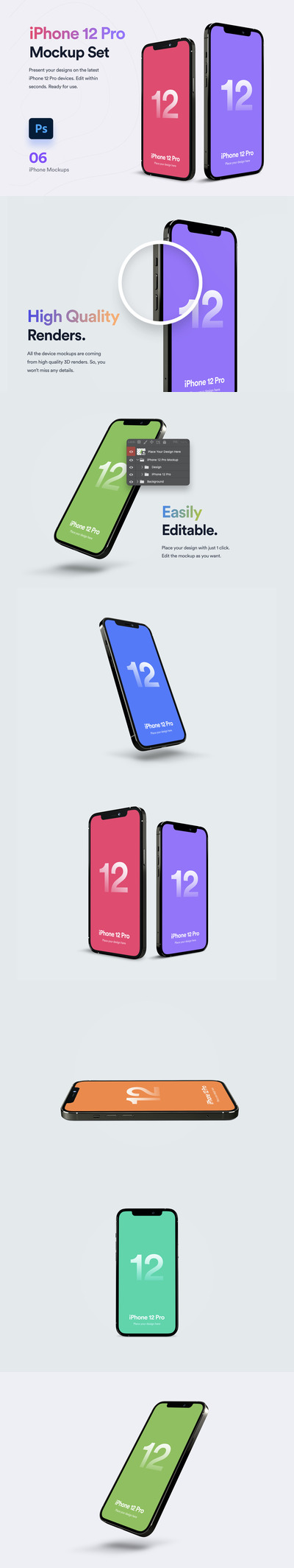 新鲜好用的 iPhone 12 Pro 手机样机下载（PSD）