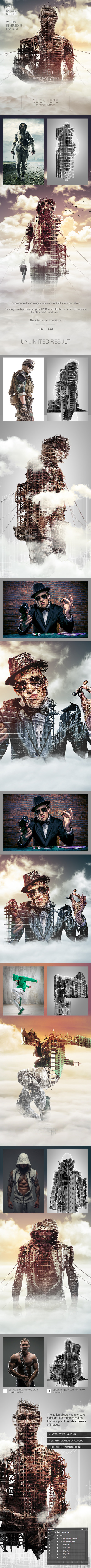 抽象废弃建筑双重曝光效果ps特效动作