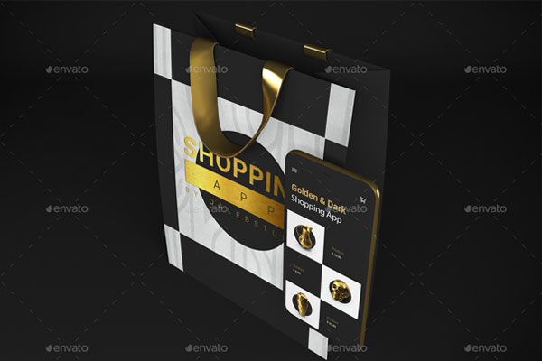 高端黑金风格购物袋&手机品牌样机素材[1.17GB,PSD]