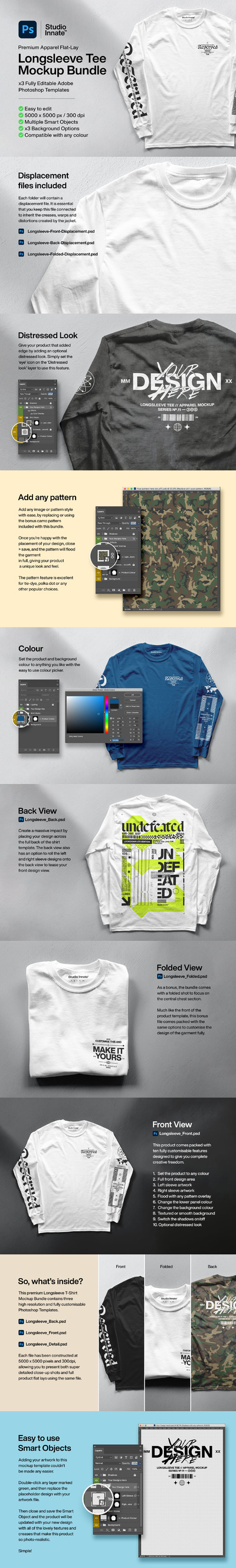 长袖T恤服装设计样机套装[1.5GB,PSD]