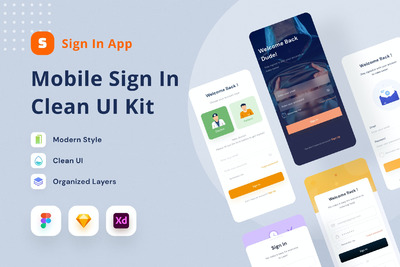 极简主义风格移动端登录注册 UI Kit（FIG,SKETCH,XD）
