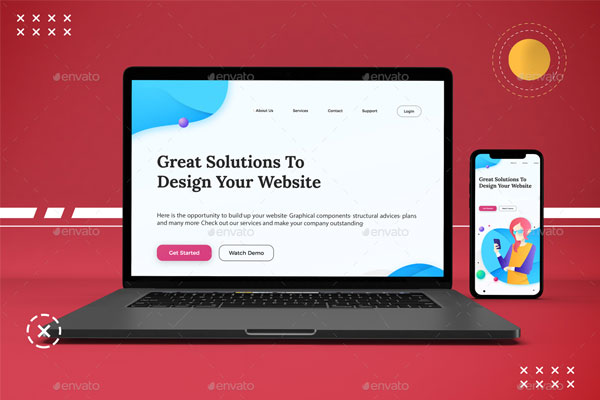 抽象响应式网页设计展示苹果设备样机