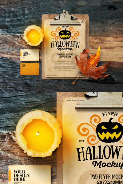 万圣节秋季A4复古复古传单剪贴板样机PSD）