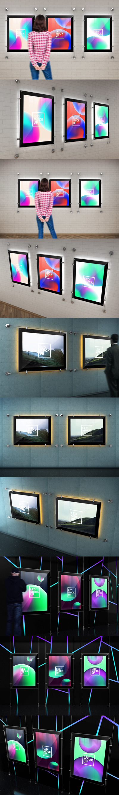 室内LED广告海报设计样机展示模型mockups