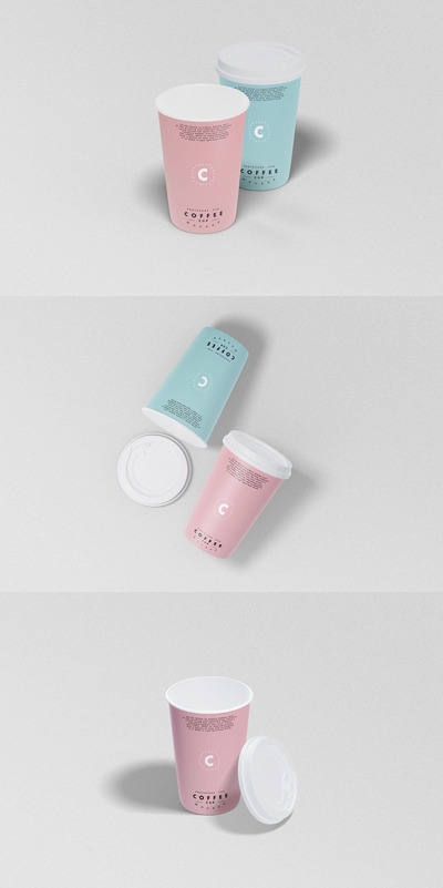 柔和颜色的咖啡杯设计样机（PSD）