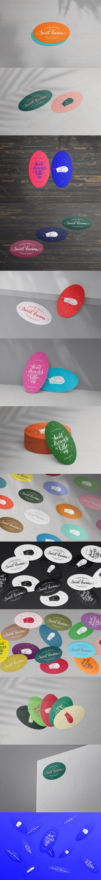 椭圆卡片/贴纸模型样机（PSD）