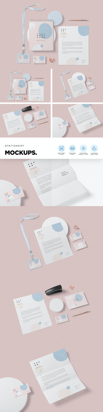 简约清新时尚好用的文具场景VI设计样机展示模型mockups