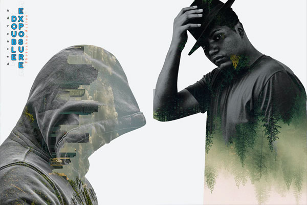 抽象数字艺术双重曝光效果ps特效动作