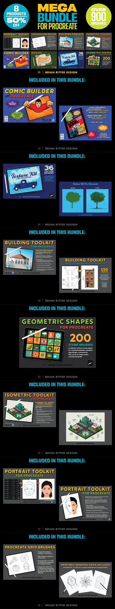 适用于Procreate的巨无霸笔刷套装[1.84GB,brushet]