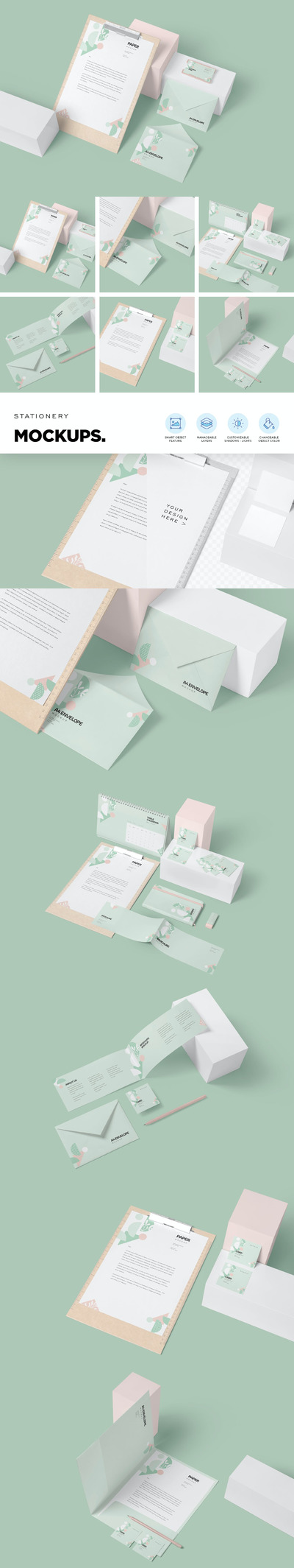 时尚高端简约多用途的文具房地产VI设计样机展示模型mockups