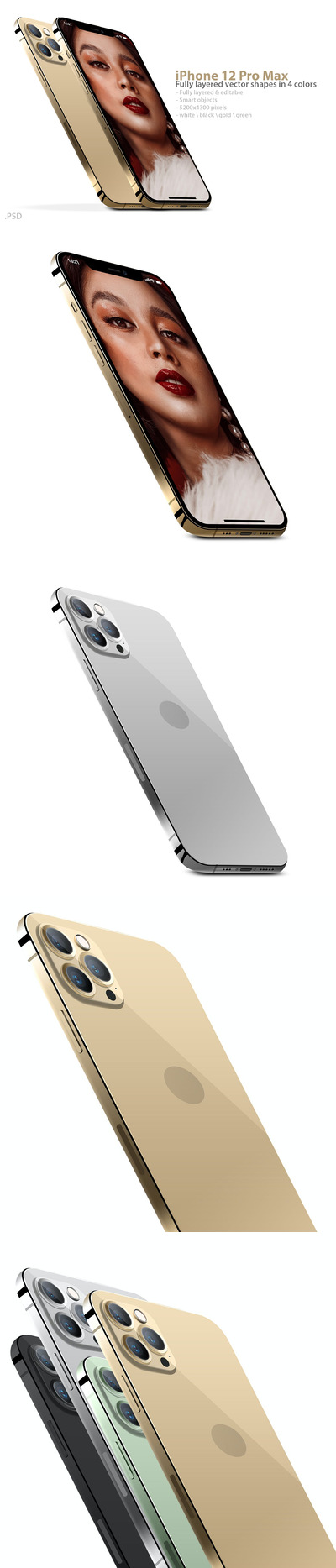iPhone 12 Pro 金色高品质手机样机下载（PSD）