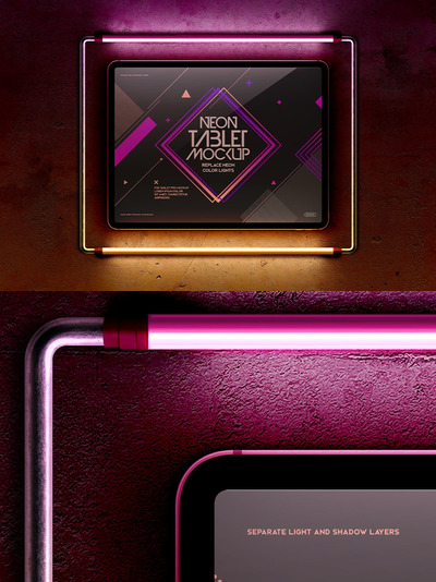 Tablet Pro霓虹灯框架模型样机（PSD）