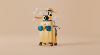 可爱的旅游配件与手提箱场景[JPG]