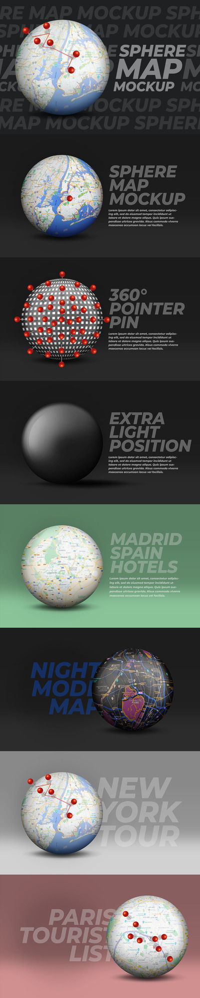 少见的地球仪圆形地图自动贴图定位样机展示模型mockups
