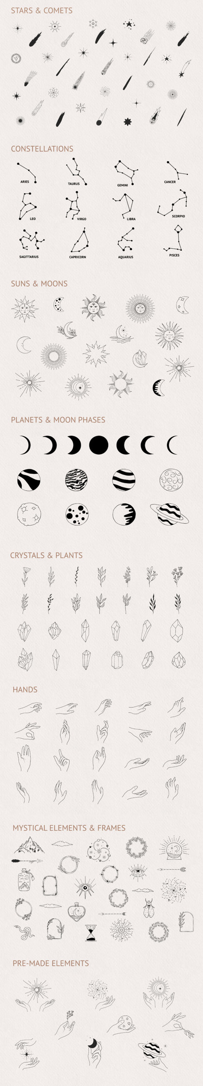 手绘神秘&天体元素插画集