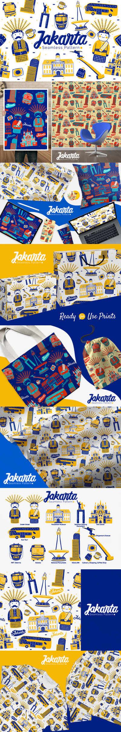 雅加达城市元素无缝图案素材