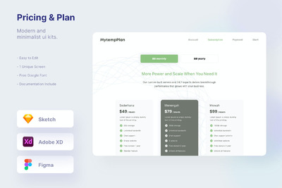 价格套餐和计划UI模板下载（FIG,SKETCH,XD）