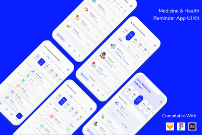 医药健康提醒应用程序UI套件（FIG,SKETCH,XD）