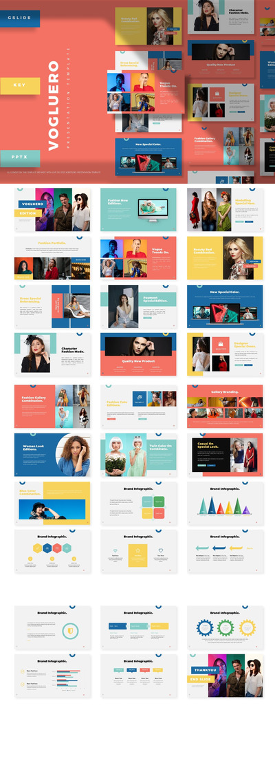 时尚多彩风格的高品质powerpoint幻灯片演示模板（pptx&keynote）