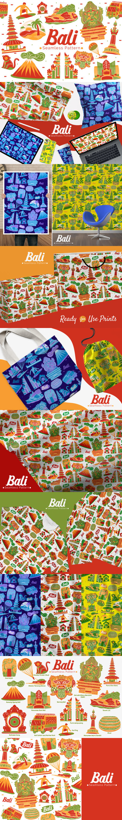 巴厘岛城市元素无缝图案素材