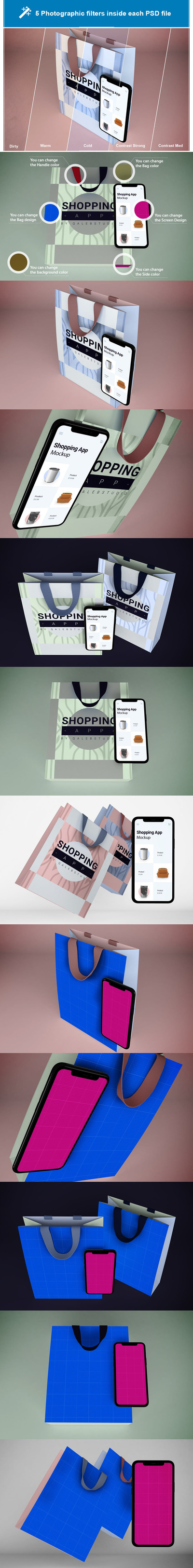 购物袋+手机APP样机（PSD）