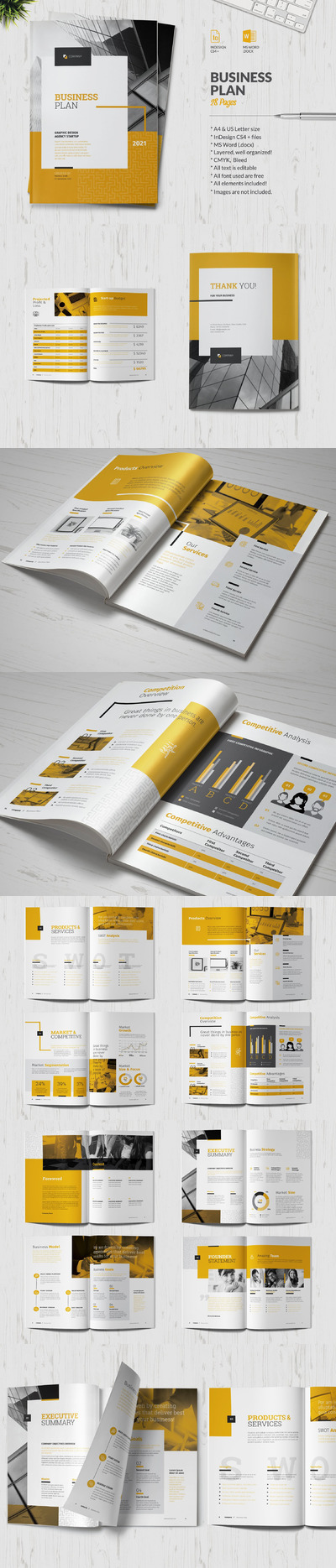 金色主题商业计划书/企业简介手册设计模板