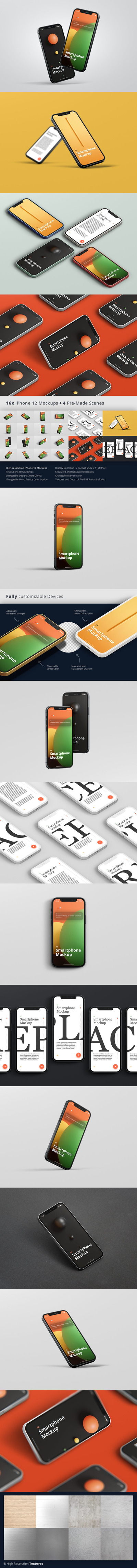 高品质的iPhone 12 APP UI样机展示模型mockups