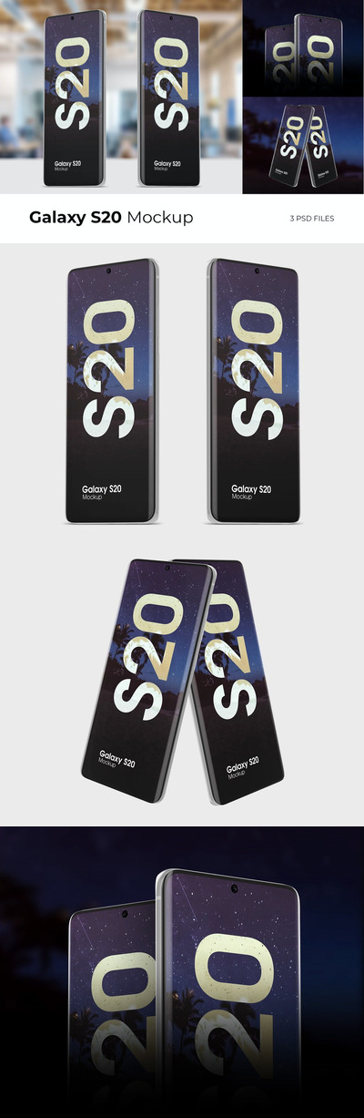 时尚高端逼真质感三星Galaxy S20手机APP UI样机展示模型mockups Vol.2