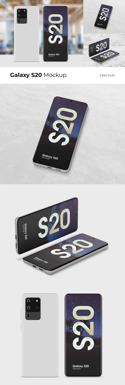 时尚高端逼真质感三星Galaxy S20手机APP UI样机展示模型mockups Vol.1