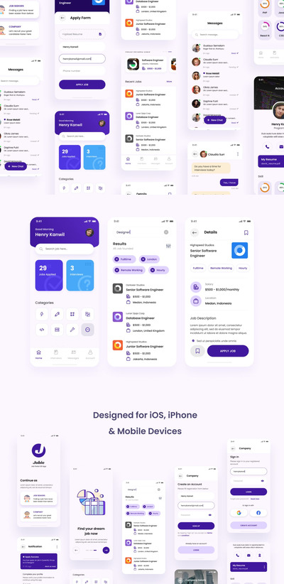 招聘人力资源类 iOS App 设计 UI 模板下载（FIG,PSD）