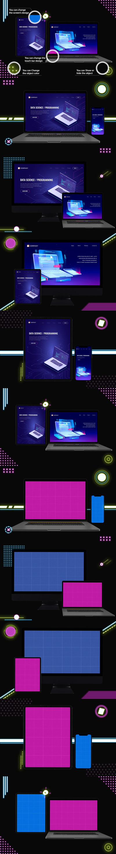 霓虹灯响应式样机（PSD）