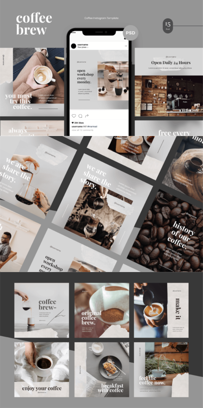 优雅时尚高端小资情调的咖啡店Instagram社交媒体banner海报设计模板集合